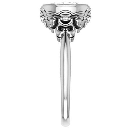 Oval Moissanite Bezel Scroll Engagement Ring