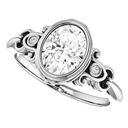 Oval Moissanite Bezel Scroll Engagement Ring