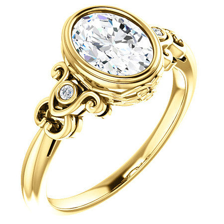 Oval Moissanite Bezel Scroll Engagement Ring