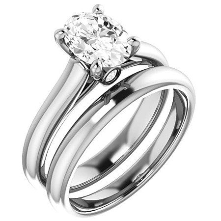 Oval Moissanite Cathedral Engagement Ring with Surprise Diamond