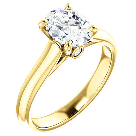 Oval Moissanite Cathedral Engagement Ring with Surprise Diamond