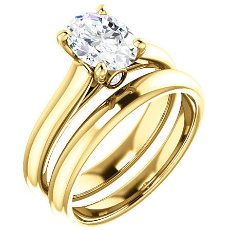 Oval Moissanite Cathedral Engagement Ring with Surprise Diamond