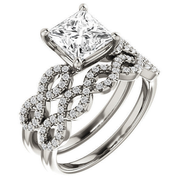 Princess cut Moissanite & Diamond Infinity Engagement Ring