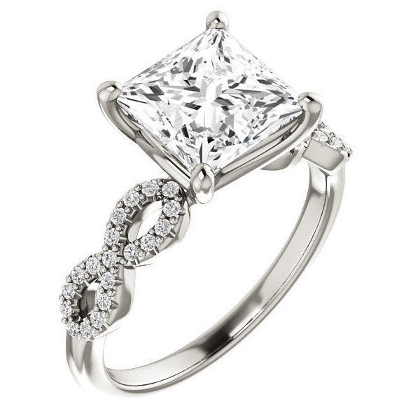 Princess cut Moissanite & Diamond Infinity Engagement Ring