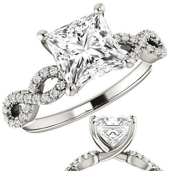 Princess cut Moissanite & Diamond Infinity Engagement Ring