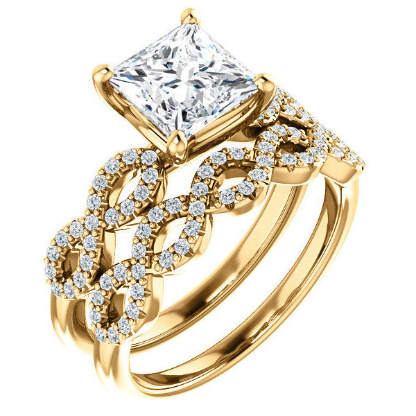 Princess cut Moissanite & Diamond Infinity Engagement Ring