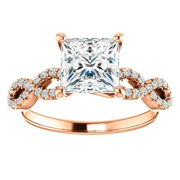 Princess cut Moissanite & Diamond Infinity Engagement Ring