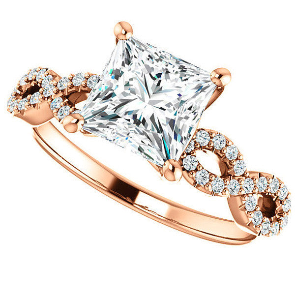 Princess cut Moissanite & Diamond Infinity Engagement Ring