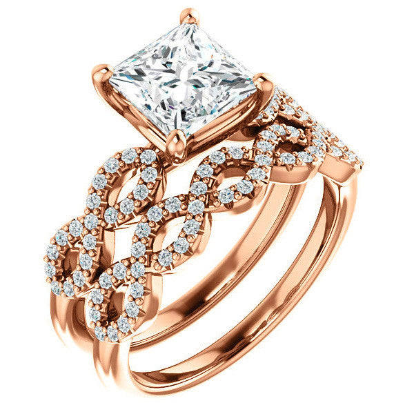 Princess cut Moissanite & Diamond Infinity Engagement Ring