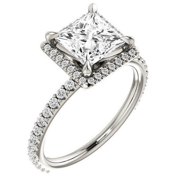 Princess cut Moissanite Halo Engagement Ring