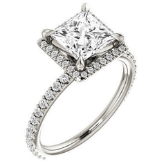 Princess cut Moissanite Halo Engagement Ring