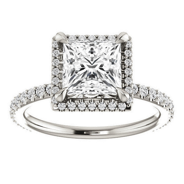 Princess cut Moissanite Halo Engagement Ring