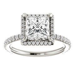 Princess cut Moissanite Halo Engagement Ring