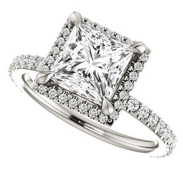 Princess cut Moissanite Halo Engagement Ring