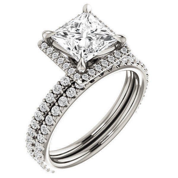 Princess cut Moissanite Halo Engagement Ring