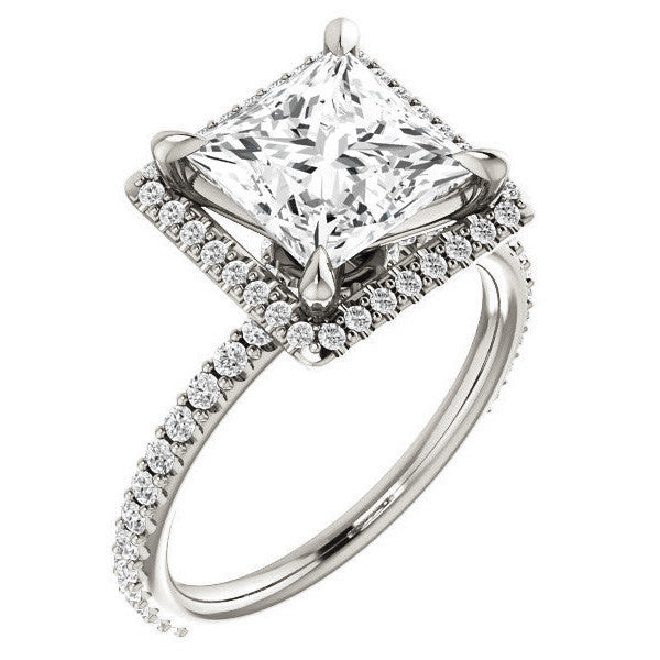 Princess cut Moissanite Halo Engagement Ring