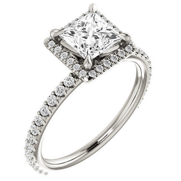 Princess cut Moissanite Halo Engagement Ring