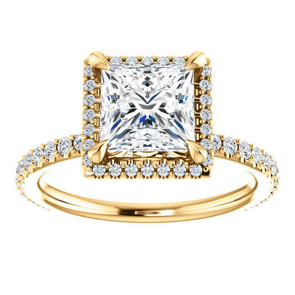 Princess cut Moissanite Halo Engagement Ring