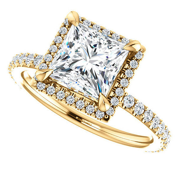 Princess cut Moissanite Halo Engagement Ring
