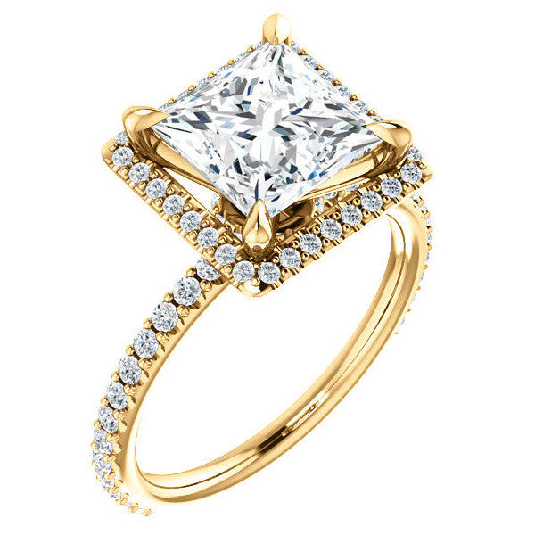 Princess cut Moissanite Halo Engagement Ring