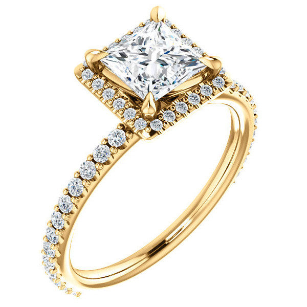 Princess cut Moissanite Halo Engagement Ring