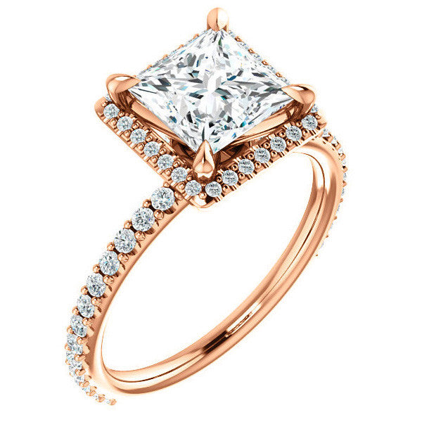 Princess cut Moissanite Halo Engagement Ring