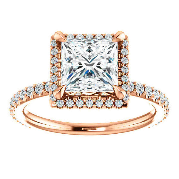 Princess cut Moissanite Halo Engagement Ring