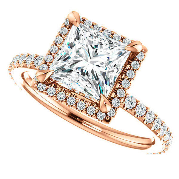 Princess cut Moissanite Halo Engagement Ring
