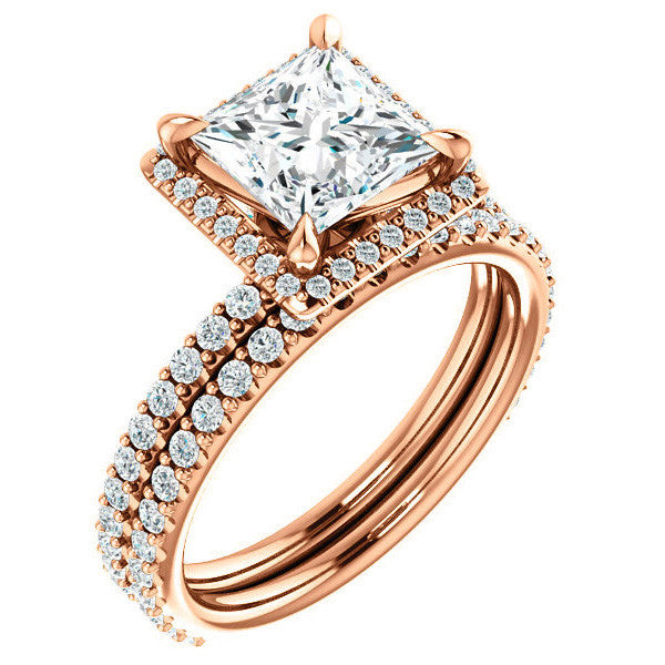 Princess cut Moissanite Halo Engagement Ring