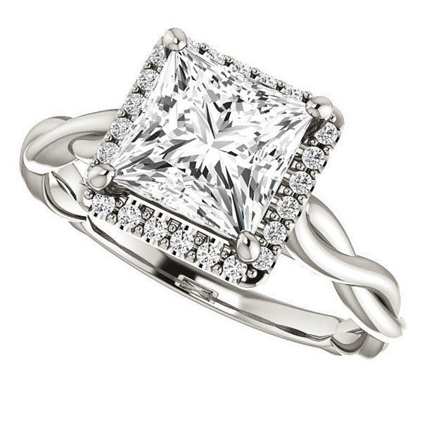 Princess Twisted Cathedral Halo Engagement Ring