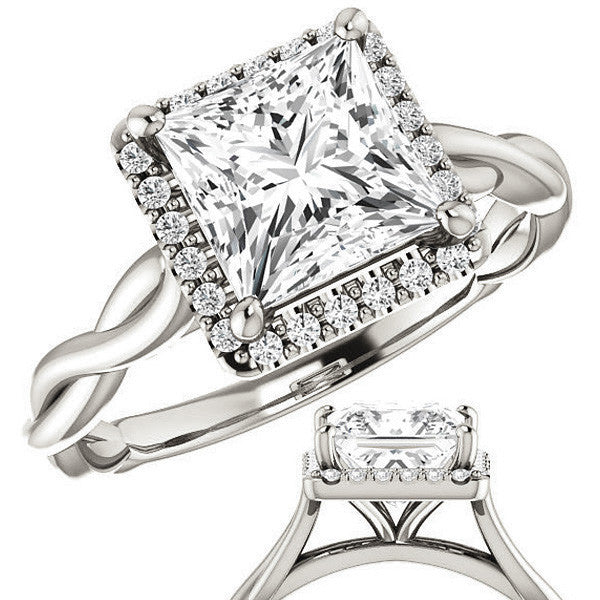 Princess Twisted Cathedral Halo Engagement Ring
