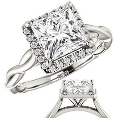Princess Twisted Cathedral Halo Engagement Ring