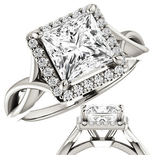 Princess Moissanite Infinity Halo Cathedral Engagement Ring
