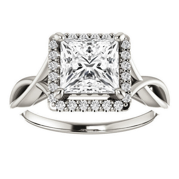 Princess Moissanite Infinity Halo Cathedral Engagement Ring