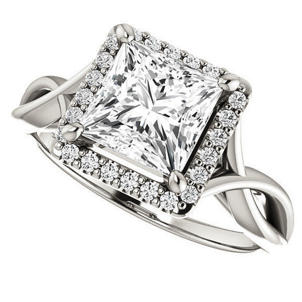 Princess Moissanite Infinity Halo Cathedral Engagement Ring
