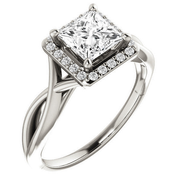 Princess Moissanite Infinity Halo Cathedral Engagement Ring