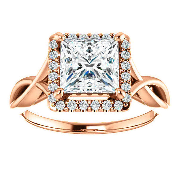Princess Moissanite Infinity Halo Cathedral Engagement Ring