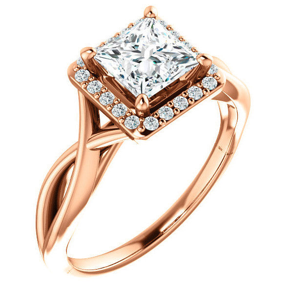 Princess Moissanite Infinity Halo Cathedral Engagement Ring