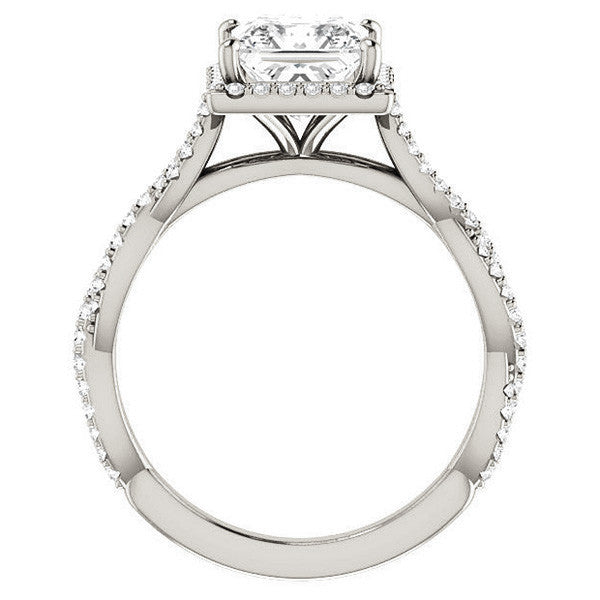Princess cut Twisted Cathedral Halo Engagement Ring