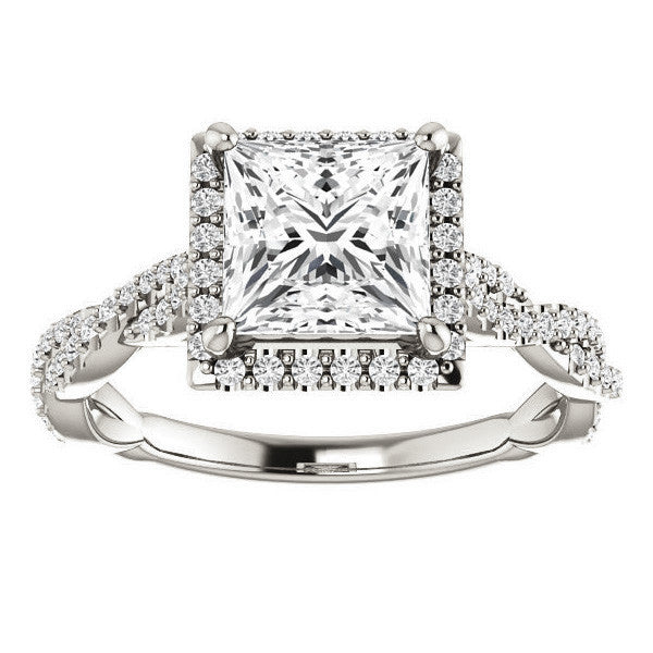 Princess cut Twisted Cathedral Halo Engagement Ring