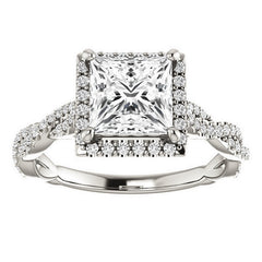Princess cut Twisted Cathedral Halo Engagement Ring