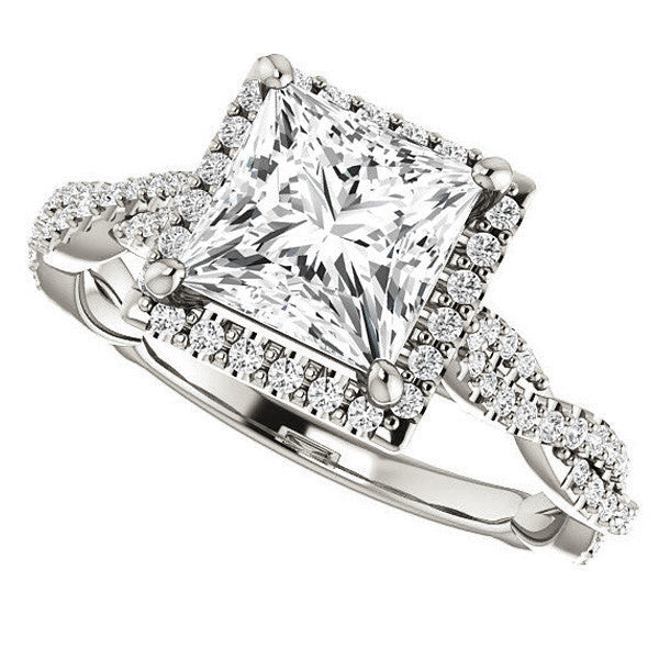Princess cut Twisted Cathedral Halo Engagement Ring