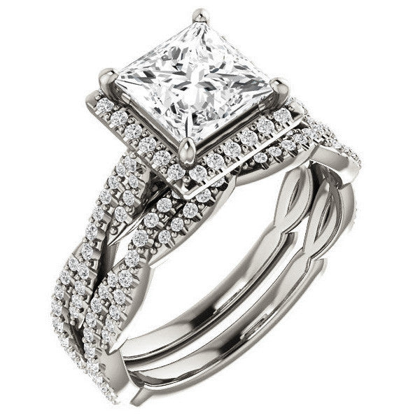 Princess cut Twisted Cathedral Halo Engagement Ring