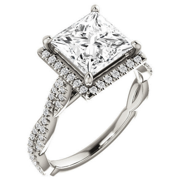 Princess cut Twisted Cathedral Halo Engagement Ring