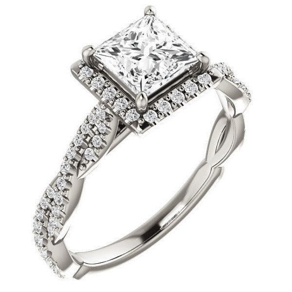 Princess cut Twisted Cathedral Halo Engagement Ring