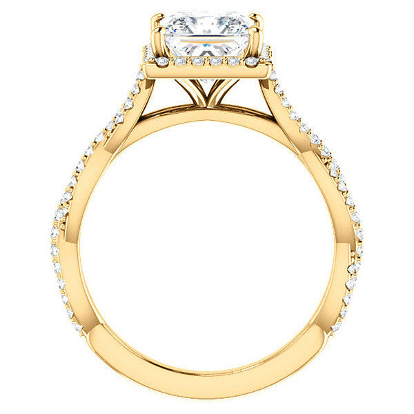 Princess cut Twisted Cathedral Halo Engagement Ring