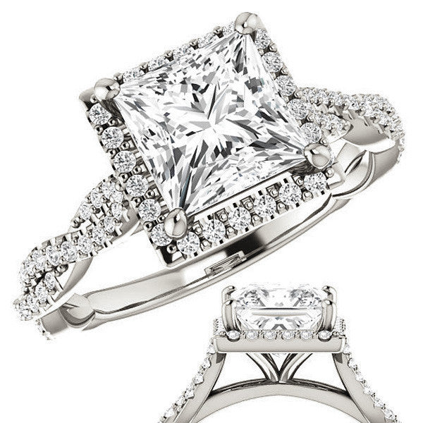 Princess cut Twisted Cathedral Halo Engagement Ring
