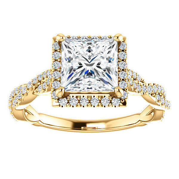 Princess cut Twisted Cathedral Halo Engagement Ring