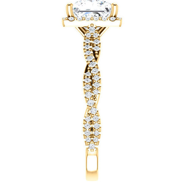 Princess cut Twisted Cathedral Halo Engagement Ring