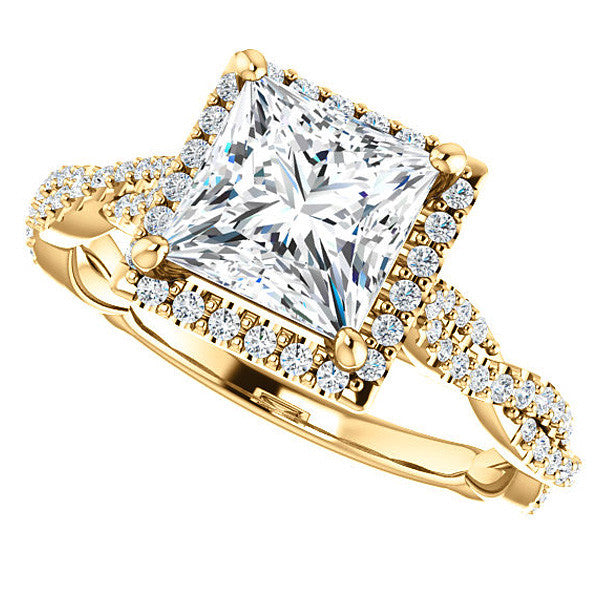 Princess cut Twisted Cathedral Halo Engagement Ring